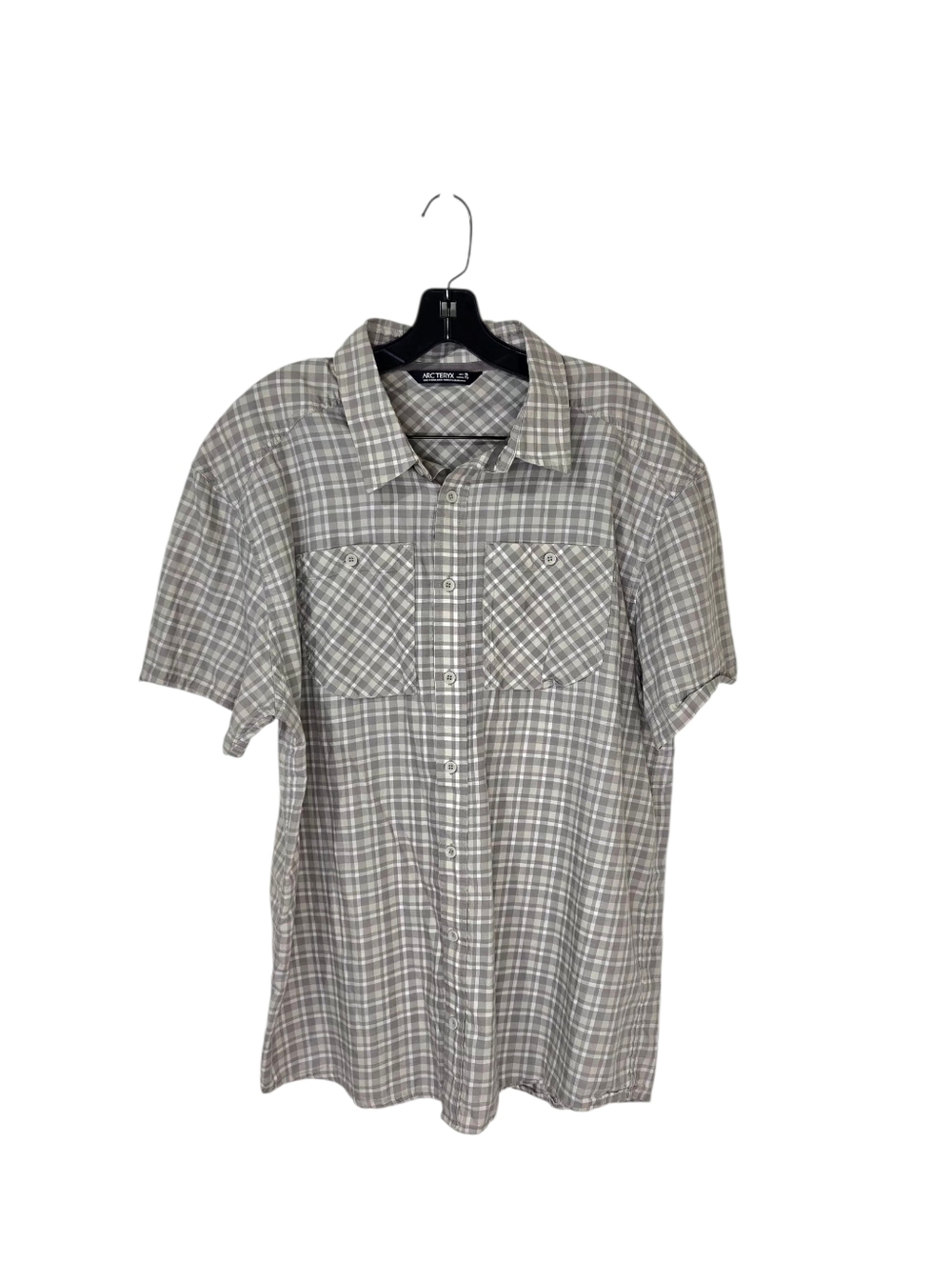 Arc'teryx Short Sleeve Button Up Shirt Tan Beige Plaid Men's XL Outdoor Hiking